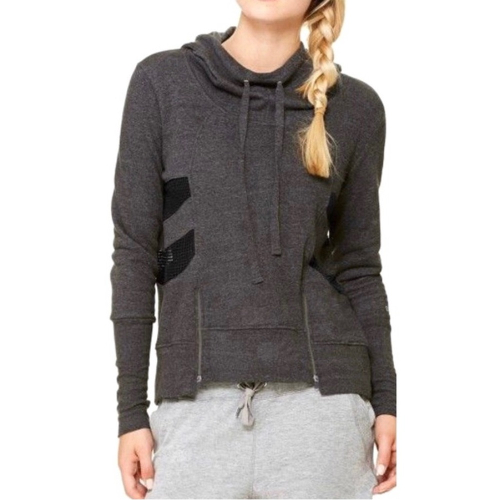 Alo Yoga Women Drift Hoodie Jacket Charcoal Gray Mesh Vents Size Extra Small